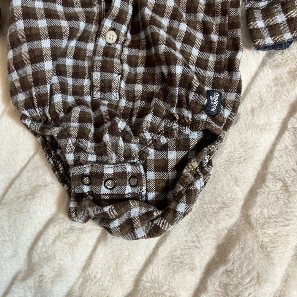 Oshkosh 6M Baby Infant Lumberjack Checkered Flannel Plaid Long Sleeve Bodysuit